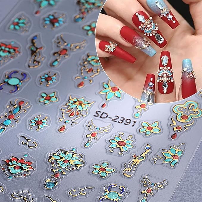 4 Sheets Embossed Nail Decals for Nail Art 5D Gems Designs Nail Art Stickers Purple Moon Star Nail Stickers Self-Adhesive Gold Chain Butterfly Nails Decal for Women DIY Manicure Decors
