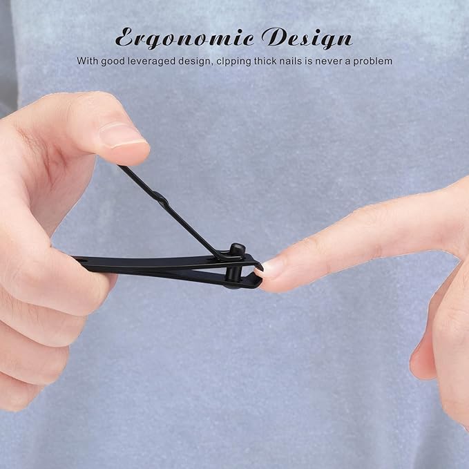 Nail Clippers Set for Thick Nails - Fingernail Clippers with File, Ultra Sharp Cutter for Ingrown Toenail Clippers (Black)