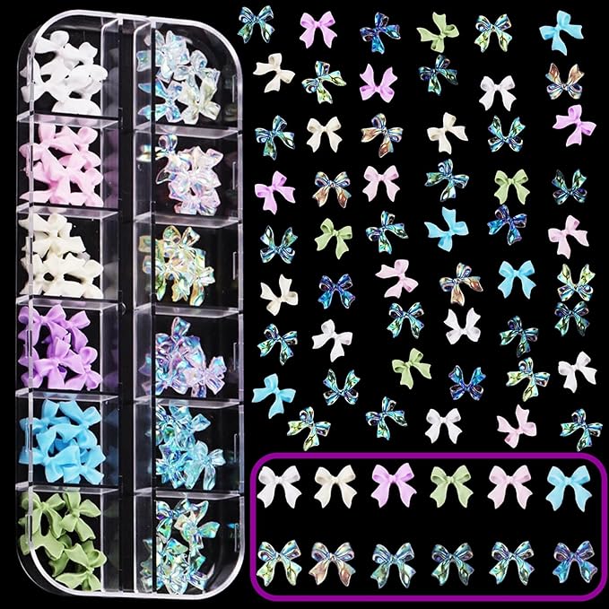 3D Nail Charms and Gems Kit, Color Candy Bow Bees Bear Animals Cartoon Nail Art Charms,Flatback Gems+Gold Bow Nail Studs+Gravel Diamond,Mixed Nail Rhinestones Manicure Kit Nail Art DIY Decoration