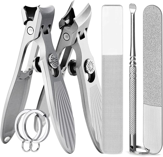 Curved and Slanted Nail Clippers Set for Men, Toe Nail Clippers for Seniors Thick Toenails, Large Wide Jaw Opening Sharp Nail Cutter with Catcher Heavy Duty for Adult Women