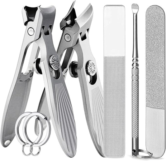 Curved and Slanted Nail Clippers Set for Men, Toe Nail Clippers for Seniors Thick Toenails, Large Wide Jaw Opening Sharp Nail Cutter with Catcher Heavy Duty for Adult Women