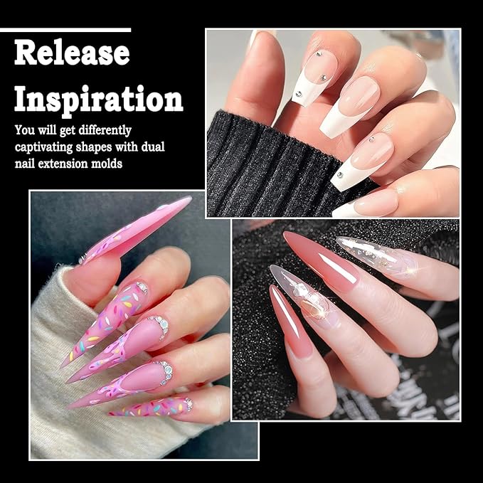 Allstarry 360pcs Nail Dual Forms, Silicone French Nail Forms for Poly Gel Nail Gel Extension Full Cover Acrylic Nail Tips 5 tpye nail form and Silicone Reusable Stickers for Nail Art Design
