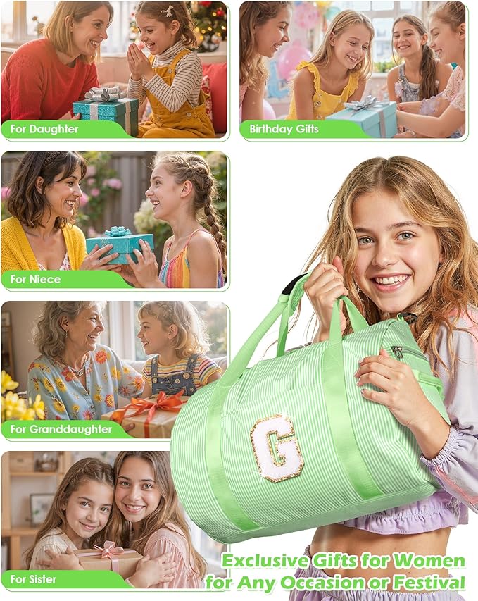5 Year Old Girl Birthday Gift, Girls Travel Duffle Bag, Kids Initial Overnight Bags with Shoe Compartment, Personalized Weekend Bag with Makeup Pouch, Teen Gifts Trendy Stuff (Letter N)