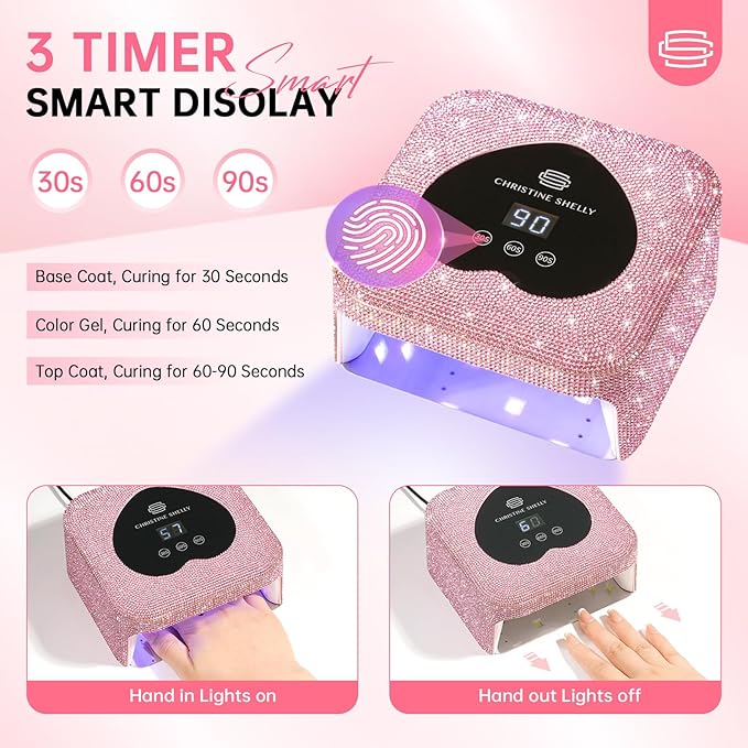 UV Nail Lamp, CHRISTINE SHELLY UV Light for Gel Nails, 48W Plug-in Mini Diamond Nail Lamp Nail Dryer with Touch Control Auto Sensor and 3 Timer Settings Nail Light Curing Lamp, Home