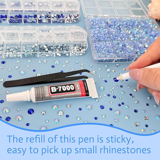 ASTARON Blue Resin Rhinestones for Crafting, 2mm-6mm Mixed Flatback Resin Gemstones for Crafts Gems Bulk Jelly AB Bedazzling Diamonds with Glue for Nails, Tumblers, Mugs Decoration