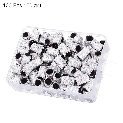 HARFINGTON 100pcs Small Sanding Bands 150 Grit for Nail Drill Bits Mini Sanding Band for Nails Gel Manicures White