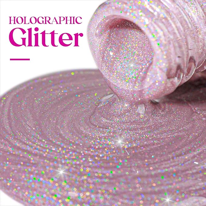 MIZHSE Holographic Nail Polish, Light Purple Glitter Nail Polish Air Dry Fast, 15ml/0.5 fl oz High Glossy Shimmer Nail Pigment Laser Oil-based Nail Lacquer Chrome Halo Nail Art Salon Manicure at Home
