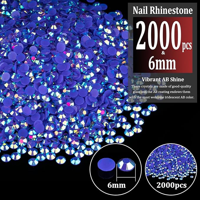 2000pcs 6mm Resin Rhinestones Bulk, Dark Blue AB Flatback Round Jelly Rhinestones Bedazzling Non Hotfix Crystal Gems Large Quantity Wholesale for DIY Crafts Clothes Tumblers Face Makeup Manicure