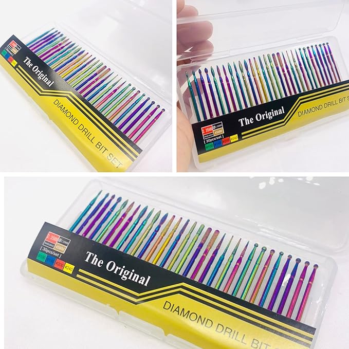 Pack of 30 Nail Drill Bits Colourful Diamond Professional Nail Cutter Attachments Removal Gel Acrylic Cuticle Tungsten Carbide Nail Drill for Manicure Pedicure