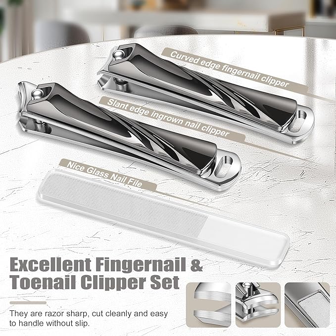 Nail Clipper Set, Premium Sharp Toenail Clippers & Fingernail Clipper, Nail Cutter, Nail Clippers for Adult Men Women Seniors, Black