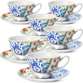 BTaT- Floral Tea Cups and Saucers, 8 oz, Fine Porcelain Teacup Set by BrewToATea