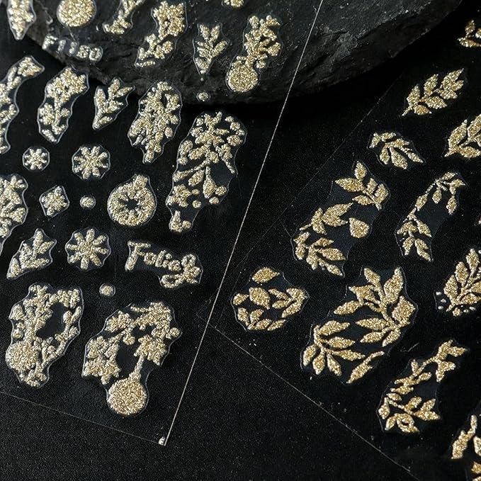 8Pcs Fall Nail Art Stickers, Gold Maple Leaves Nail Decals 3D Self-Adhesive Gold Fall Leaves Nails Stickers Glitter Nail Art Supplies for Women Nail Decoration