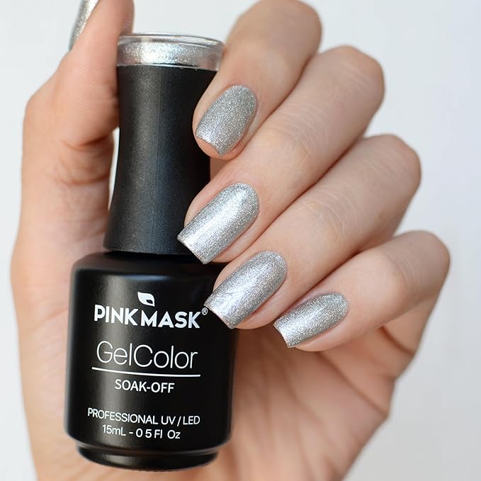 PINK MASK Gel Color Nail 15mL, Soak-Off Professional UV/LED, No-Wipe Formula, Long Lasting shine nails polishes. Gel Color - Silver Lake