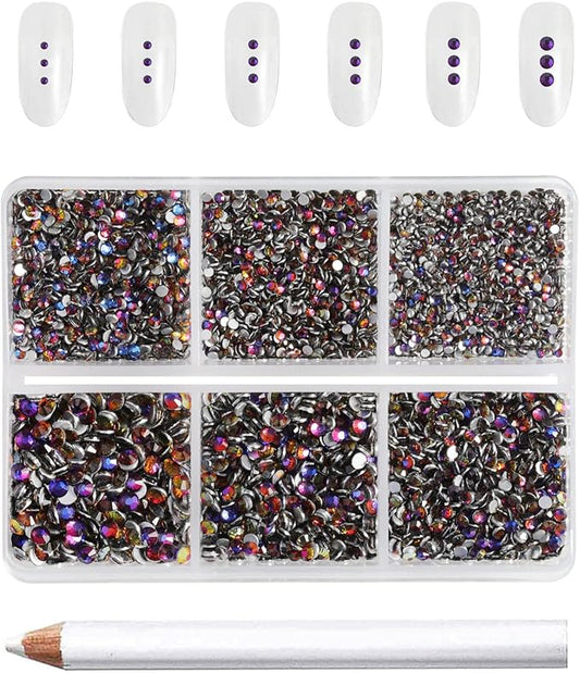 Beadsland 7200pcs Flatback Rhinestones,Blue Rhinestone Nail Gems Round Crystal Rhinestones for Crafts,Mixed 6 Sizes with Wax Pencil Kit, SS3-SS10,Blue Volcano