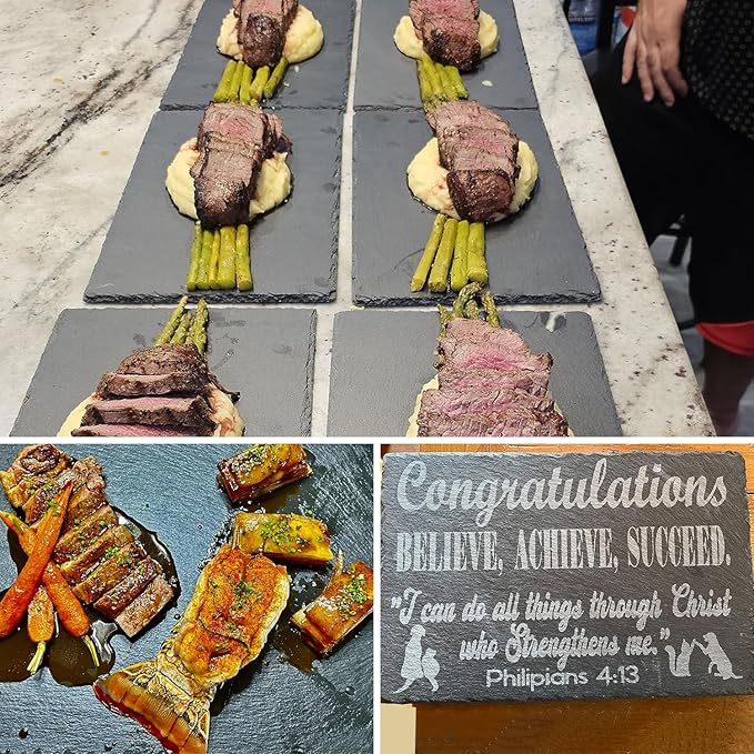 7 Pack 10 x 6 Inch Slate Cheese Boards, Black Rectangle Slate Charcuterie Boards, Natural Charcuterie Stone Plates for Parties, Gifts, and Special Events, Cheese, Sushi, Food.