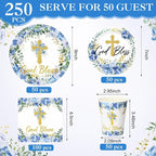 Pickmesh 250 Pcs Blue Baptism Cross Disposable Tableware Set Confirmation - Image 3
