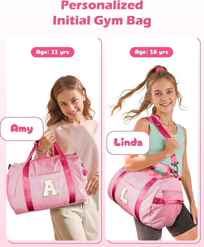 4 Year Old Girl Birthday Gifts, Girls Travel Duffle Bag, Kids Initial Overnight Bags with Shoe Compartment, Personalized Weekend Bag with Makeup Pouch, Graduation Gifts for Her (Letter P)