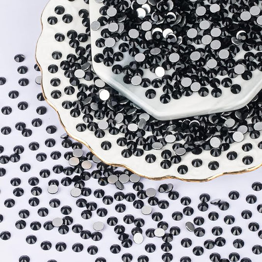 10000PCS Black Rhinestones Bulk, Flat Back Crystal Glass Stone Round Gems,SS10, 2.7-2.9mm