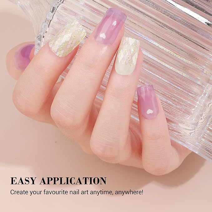 MelodySusie Semi Cured Gel Nail Strips, 20 PCS Gel Nail Stickers, Gel Nail Wraps, UV Light Required, Durable and Salon Quality (Purple Argyle Check)