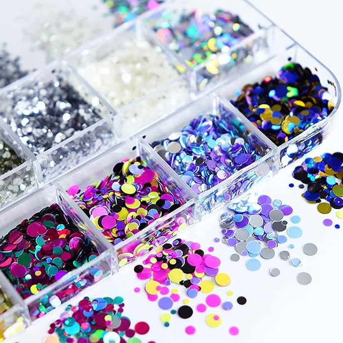 AddFavor 4 Boxes Nail Glitter Sequins Kit Mixed Shape Holographic Butterfly Flower Round Heart Nail Art Flakes for Women Body/Face/Hair/Acrylic Nails Decoration Designs Accessories