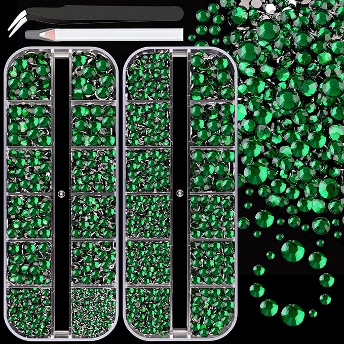 Resin Rhinestones for Crafting, 2 Boxes Dark Green Flatback Crystals for Bedazzling Crafts DIY Nail Art Deco, Non Hotfix Bulk Gems for Tumbler Shoes Clothing Fabric Face Makeup