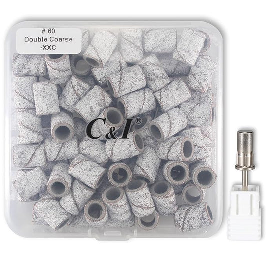C & I Nail Sanding Bands 100 PCS Plus Upgrade Mandrel 1 PC, Nail Drill Bits for Acrylic Gel Nails Remove, Natural Nails Buffer for Nail Prep and Nail Shiner (Zebra, #60 Double Coarse)