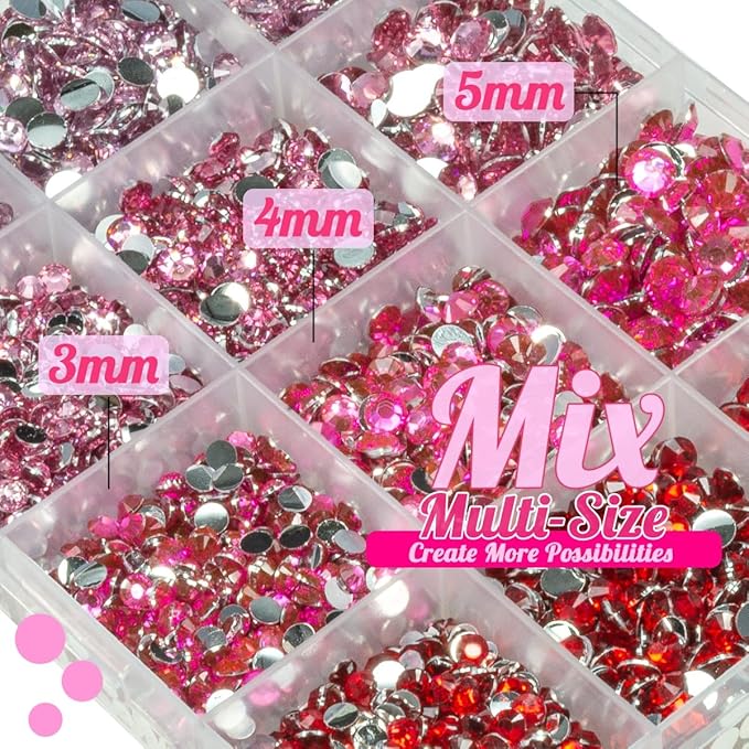 Resin Rhinestones Bulk for Crafting 3mm 4mm 5mm 4 Color Flatback Crystal Stones Non-Hotfix Light Pink Hot Pink Red Resin Gems Diamonds for Nails Eyes Face Makeup Crafts DIY Tumblers Bottles