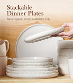 Lareina Ceramic Dinner Plates 10 Inch, Embossed Boho Stoneware Plates - Image 7