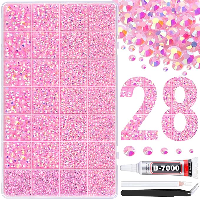 30000Pcs Resin Rhinestones for Bedazzling with B7000 Jewelry Glue, Light Pink AB Flatback Gems Rhinestones for Crafting, Clothing Tumblers Mugs Shoes Fabric Decor Nail Art
