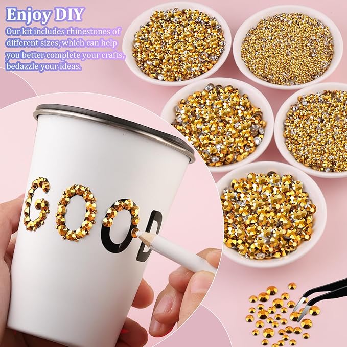 30000Pcs Resin Rhinestones for Bedazzling with Tweezers, Mine Gold Rhinestones for Crafting with B7000 Jewelry Glue for DIY Crafts Clothing Tumblers Shoes Fabric Nail Art