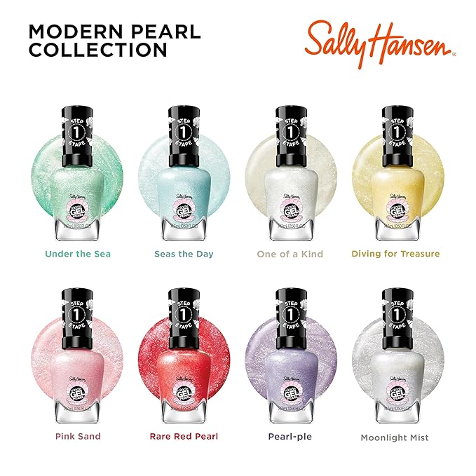 Sally Hansen Miracle Gel Pearls Salon Quality Nail Polish | Gel-Like Formula, Two-Step System, No UV Light Needed, Long Lasting | Sheer, Shimmer | 906 Pink Sand | Nude Pink Nail Color