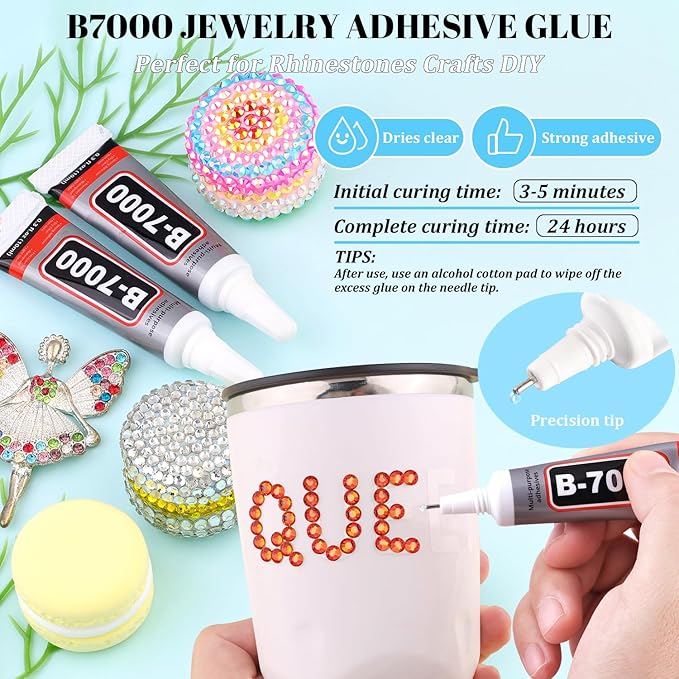 6000Pcs Resin Rhinestones for Bedazzling with 3Pcs B7000 Jewelry Glue, 1 Box Red Zircon Flatback Rhinestones for Crafting Crafts DIY, Crystals Gems for Clothing Shoes Tumblers Nail Art Makeup