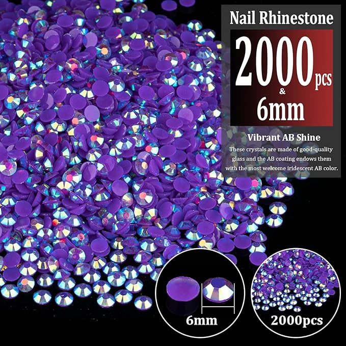 2000pcs 6mm Resin Rhinestones Bulk, Dark Purple AB Flatback Round Jelly Rhinestones Bedazzling Non Hotfix Crystal Gems Large Quantity Wholesale for DIY Crafts Clothes Tumblers Face Makeup Manicure