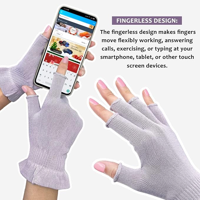 MIG4U Fingerless Moisturizing Gloves, Half Finger Touchscreen Beauty Glove for Eczema, SPA, Dry Hands, Skin Treatment, Summer Sun UV Protection, Pale Purple, 1 Pairs L/XL