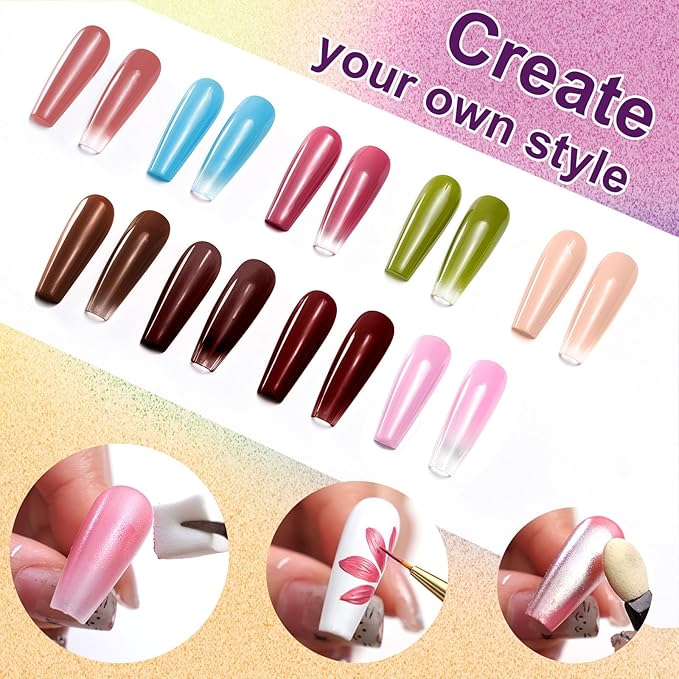 Gradient Painting Gel Set, 9 Colors Ombre Gel Nail Polish Red Brown Light Blue Pink Sponging for Pigment Pat Aura Nails French Manicure Soak Off UV Canyon Bloom