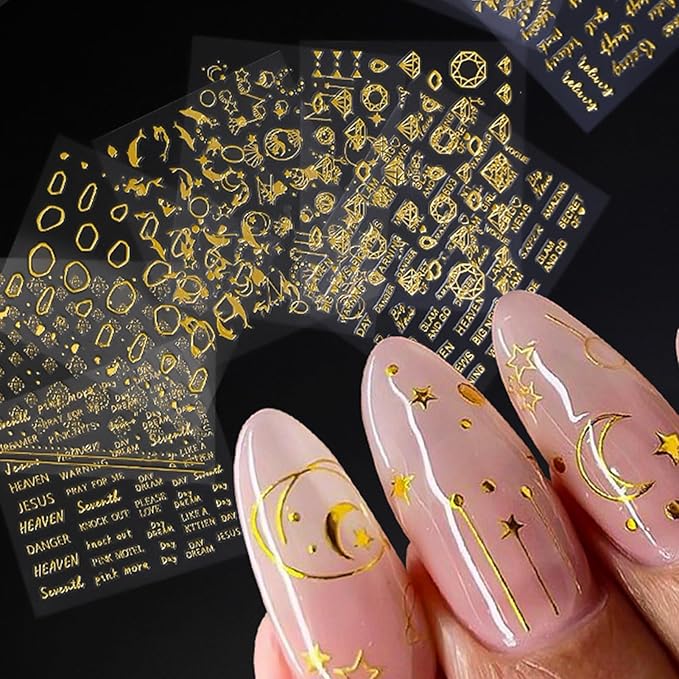 30 Pcs Glod Nail Art Stickers Decals Self-Adhesive Nail Decals Decorations Supplies Manicure Sliders for Women (Gold)