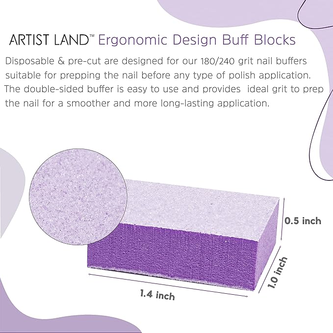 Purple Mini Buffer Set 180/240 Grit – 50 Ct - Professional Grade Salon Quality Nail Buffing Blocks Pack for Pre-Application of Polish, Gel, Acrylic, Double-Sided Buffer Blocks