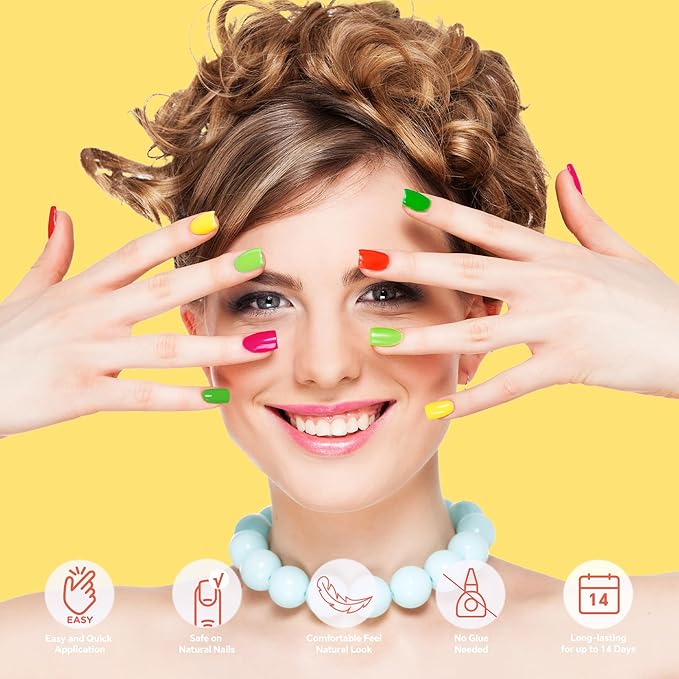 Semi Cured Gel Nail Strips-Spring summer nail stickers floral patterns beach vacation bright colors glossy shine for warm weather,Works with Any UV/LED Lamps(Vibrant Summer)