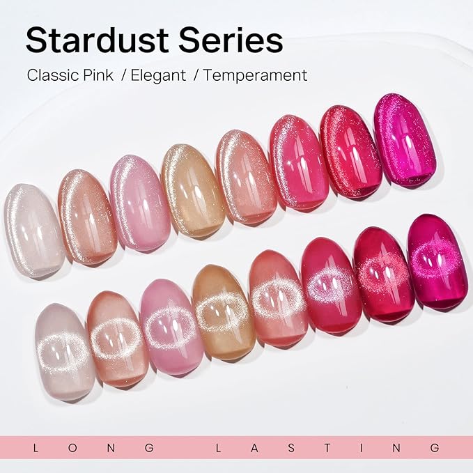 MIZHSE Cat Eye Gel Nail Polish, Neon Pink Magnetic Gel Polish Set with Magnet Stick, Crystal Smoothie Nude Hot Pink Cateye Effect Soak Off Nail Art Gift for Ladies