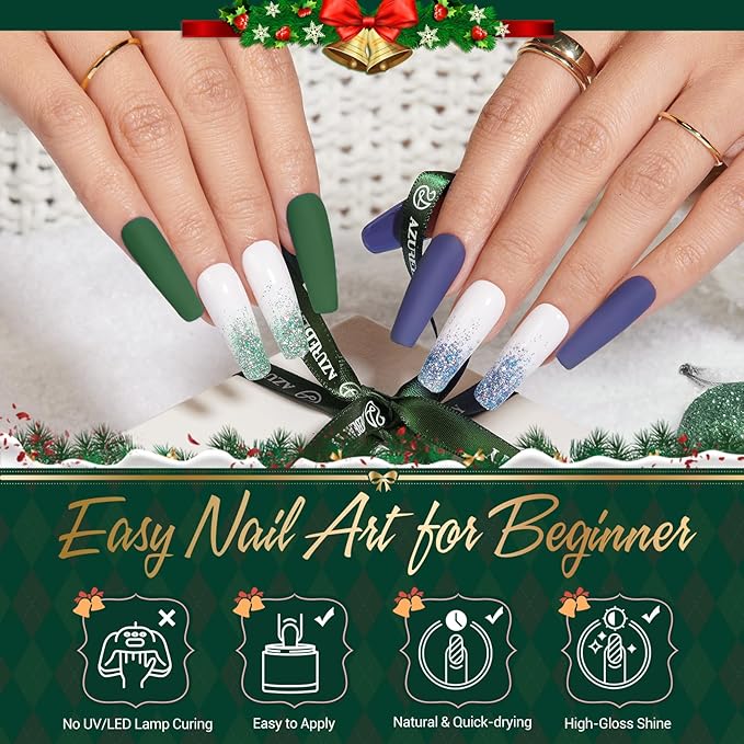 AZUREBEAUTY Dip Powder Nail Kit Starter Christmas Festival Red Green Glitter Blue 31 Pcs 20 Colors Dipping Powder Liquid Set with Top/Base Coat Activator for French Nails Art DIY Salon Gift