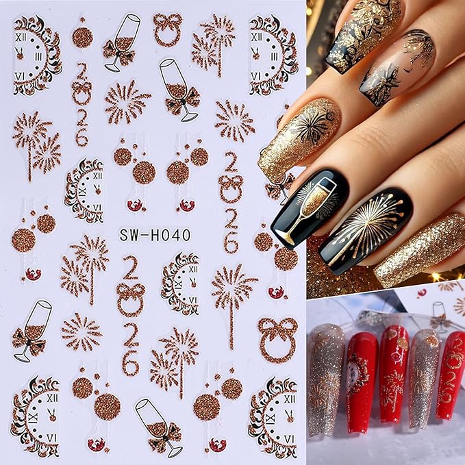 Christmas Nail Art Stickers Decals 16PCS 3D Self-Adhesive New Year Sticker for Nail Art Santa Claus Tree Elk Snowman Gonks Red Designs DIY Xmas Winter Decor Nail Art Supplies for Women Girls