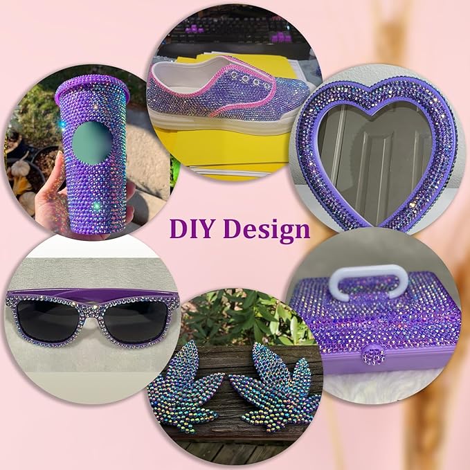 30000Pcs Resin Rhinestones for Bedazzling with Tweezers, Dark Purple AB Rhinestones for Crafting with B7000 Jewelry Glue for DIY Crafts Clothing Tumblers Shoes Fabric Nail Art