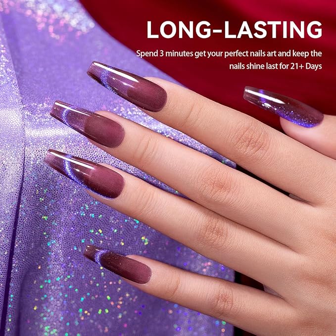 RARJSM Glitter Cat Eye Gel Nail Polish Aurora Purple Multi Color Velvet Diamond Cateye Gel Polish with Magnet Stick Reflective Shimmer UV LED Curing Requires Soak Off for Home Salon Manicure 15ml