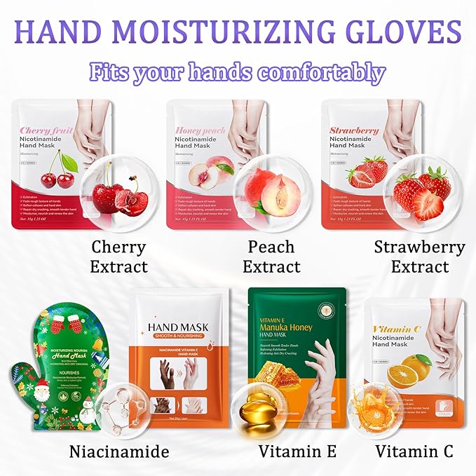 Hand Mask Moisturizing Gloves 6 Pack,Hydrating Hand Mask for Women,Soft Gloves for Dry Cracked Skin A
