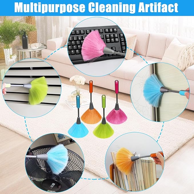 4 Pack 10" Small Microfiber Duster, Delicate Fluffy Microfiber Feather Duster, Perfect for Cleaning Laptop Keyboard, Computer Screen, Books, Photo Frames, Table