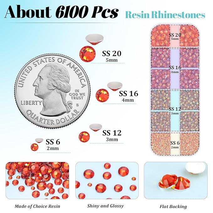 6100Pcs Resin Rhinestones for Crafting with 2Pcs 10ml B7000 Jewelry Glue, 1 Box Flatback Crystals Diamond (Red Zircon) for Bedazzling Crafts DIY Nail Art，Non Hotfix Gems for Clothing Shoes Tumblers