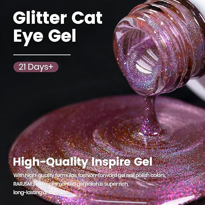 RARJSM Purple Blue Aurora Cat Eye Gel Nail Polish Multichrome Color Glitter Dark Violet Candy Glass Diamond Cat Eye Gel Polish with Magnet Stick Soak off UV LED Curing Requires Home Salon Diy Nail Art