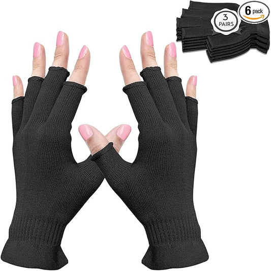 MIG4U 3 Pairs Fingerless Moisturizing Gloves, Half Finger Touchscreen Beauty Glove for Eczema, SPA, Dry Hands, Skin Treatment, Summer Sun UV Protection (S/M, Black-3pairs)