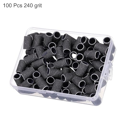 HARFINGTON 100pcs Small Sanding Bands 240 Grit for Nail Drill Bits Mini Sanding Band for Nails Gel Manicures Black