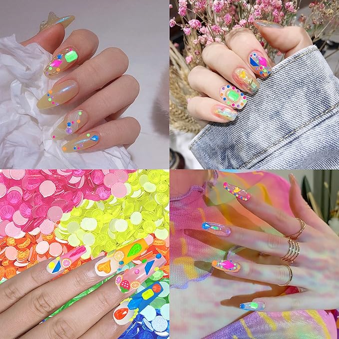 3120Pcs Diamond Nails Rhinestones for Nail Art, HOINCO Colorful Fluorescence Rhinestones for Nails, Multi Shapes Clear AB Flat Back Gemstones for Women Nail Art DIY Craft Jewelry with Tweezers and Pen